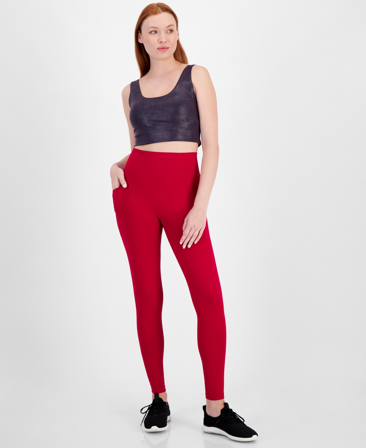 Id Ideology Women's Soft Side-pocket Full-length Leggings, Created For Macy's In Cranberry Whip