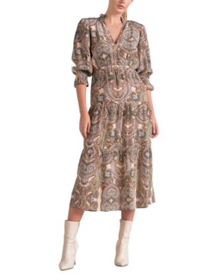 knee length dresses for ladies Lightweight Denim Midi Dress With Cutouts At Waist by Elan main image 0