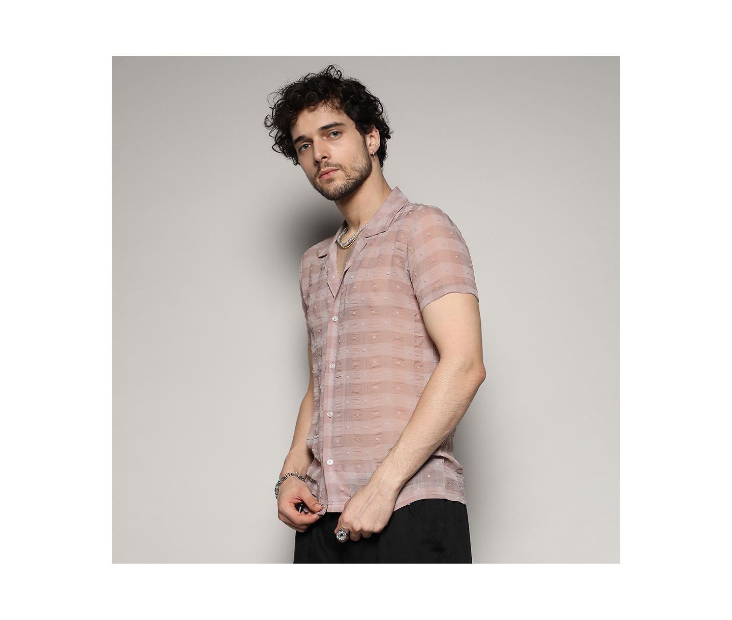 Мужская рубашка Cahoot Campus Sutra Brown Self-Design Buffalo Check, цвет: Бежевый / Хаки — фото 6