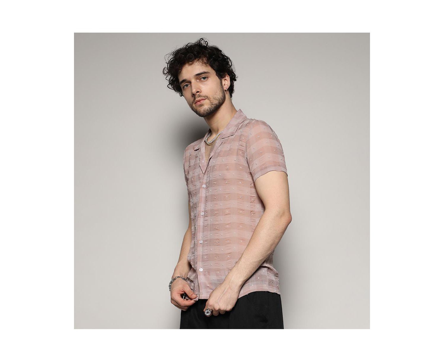 Men's Brown Self-Design Buffalo Check Shirt
