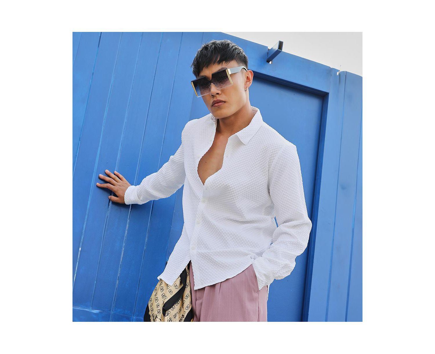 Men's Chalk White Embossed Micro Check Shirt