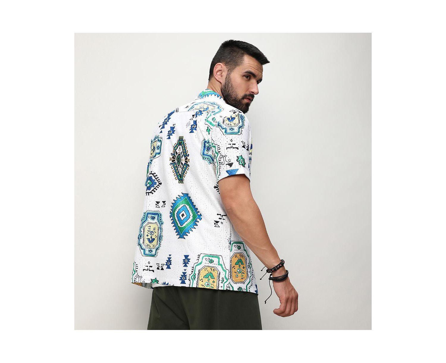 Men's Chalk White Mesh Aztec Shirt