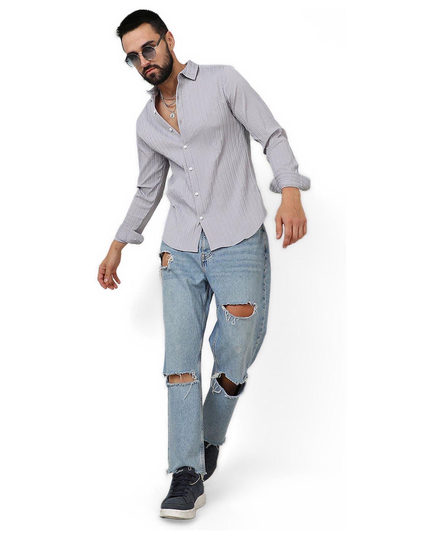 Мужская рубашка Cahoot Campus Sutra Moon Grey Self-Design Striped, цвет: Серый — фото 7