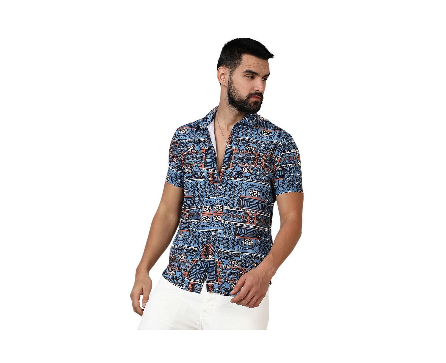 Men's Icy Blue Artistic Bohemian Shirt