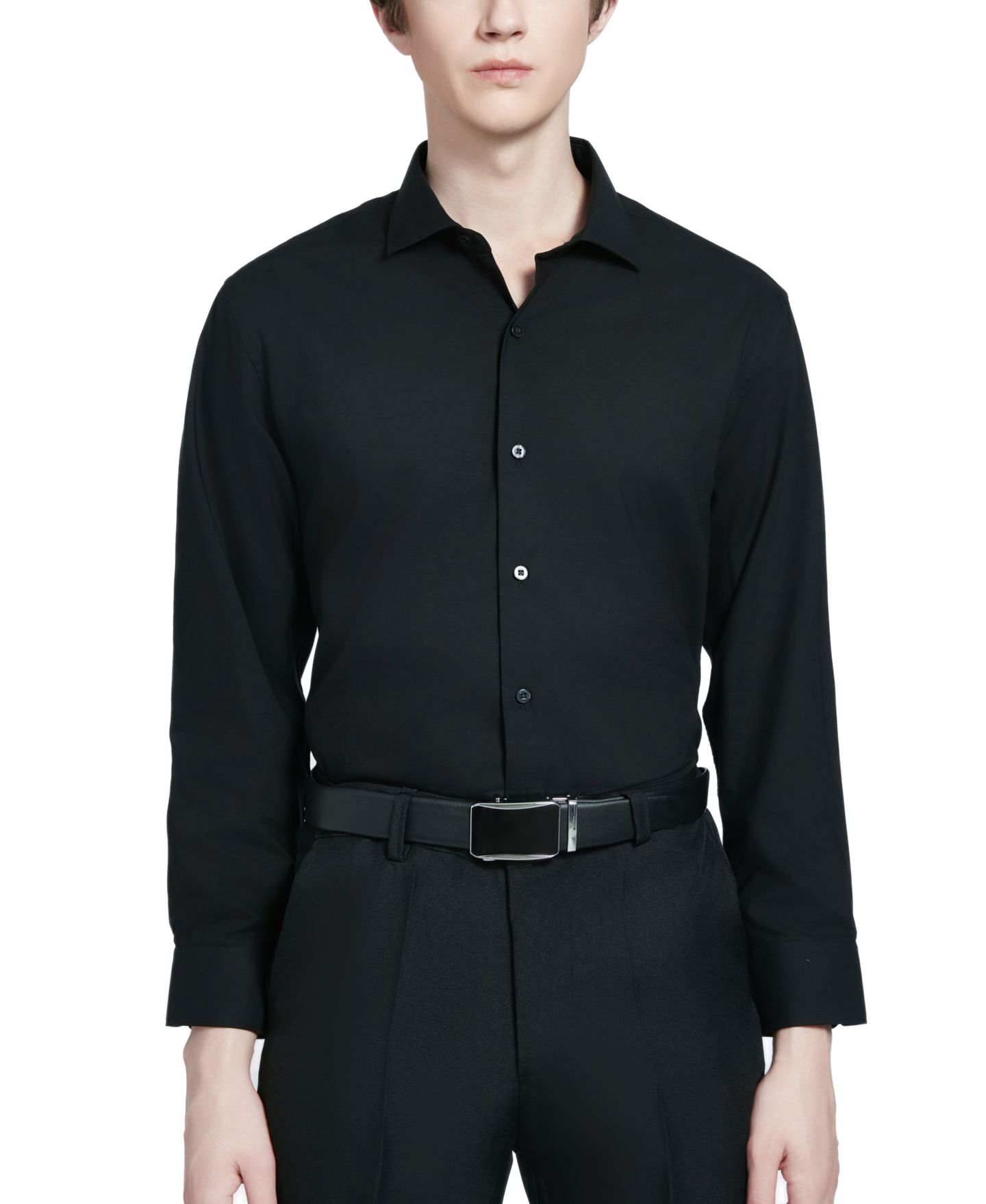 Мужская рубашка Perry Ellis Portfolio Perry Ellis Modern-Fit Lux Twill Solid Dress Shirt, цвет: Чёрный — фото 7