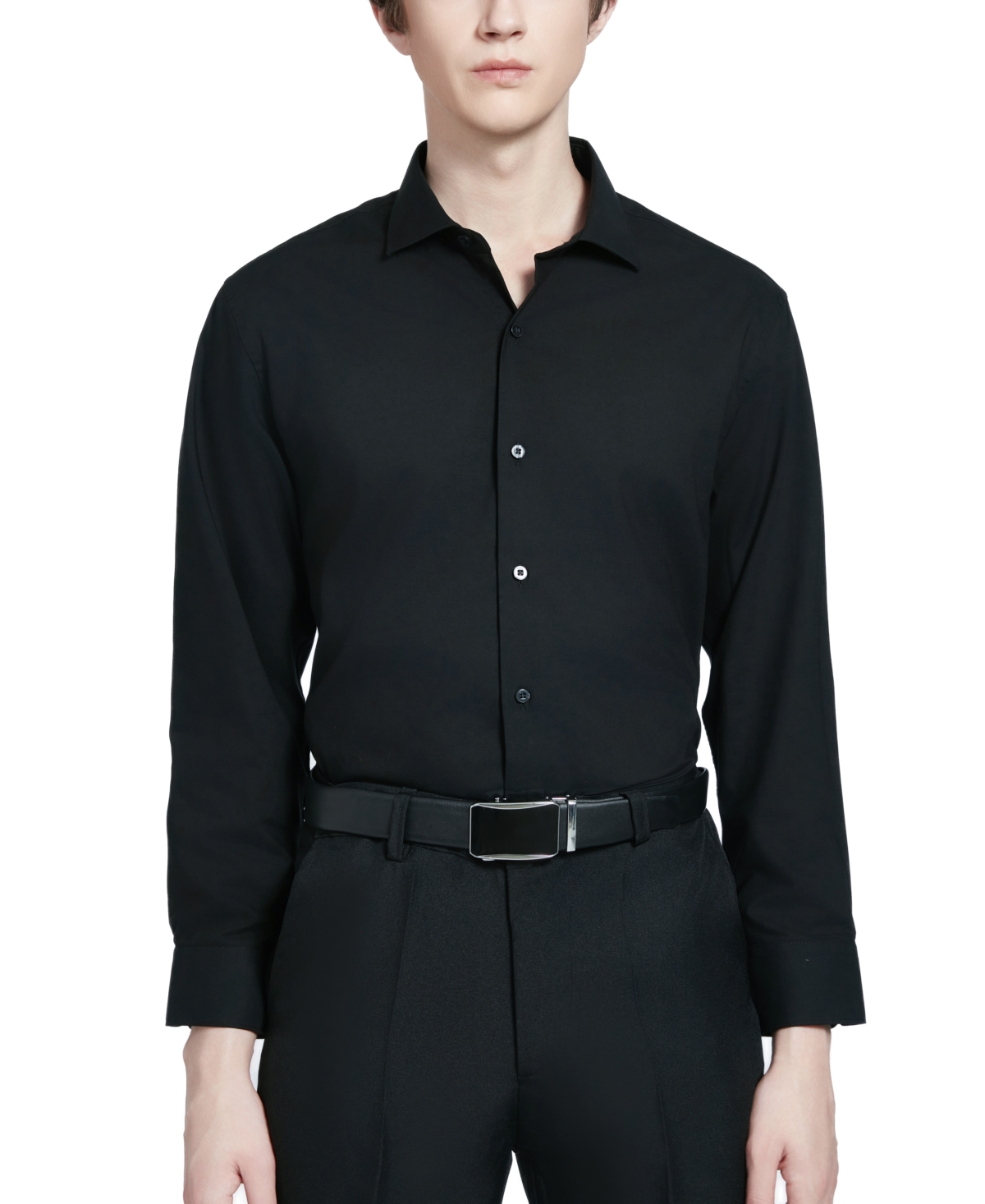 Perry Ellis Men's Modern-fit Lux Twill Solid Dress Shirt In Black