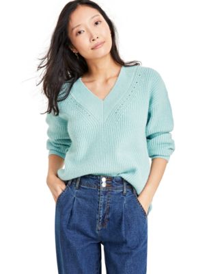 Women's Heather Varsity-Stripe V-Neck Sweater, Created for Macy's