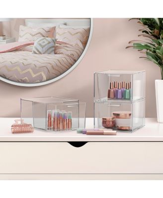 4 Pack Clear Stackable Acrylic Drawer Makeup Organizers - for Vanity, Bathroom, Under Sink, Cabinets, Jewelry, and More
