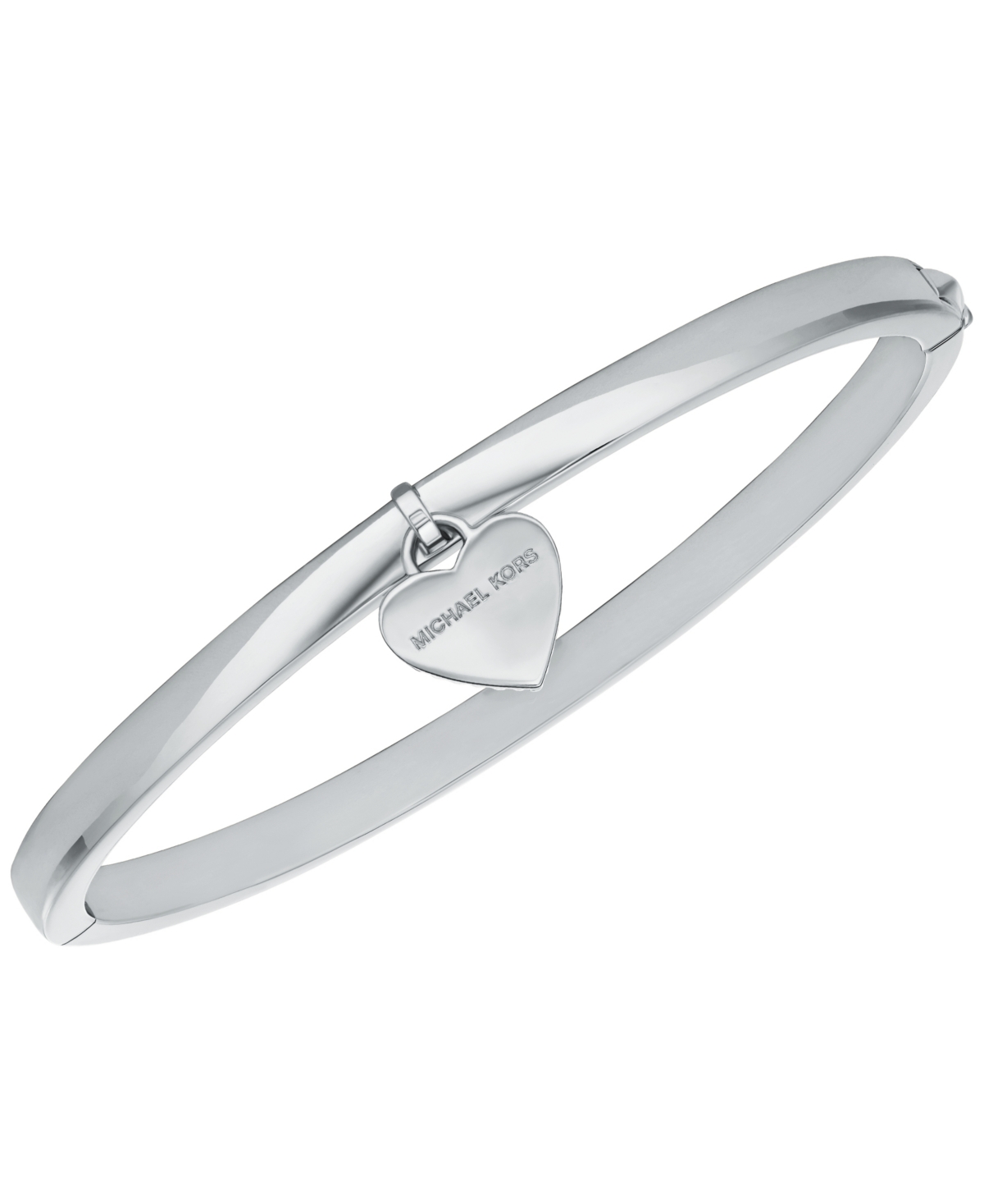 Brass Heart Two-Sided Charm Bangle Bracelet - Silver