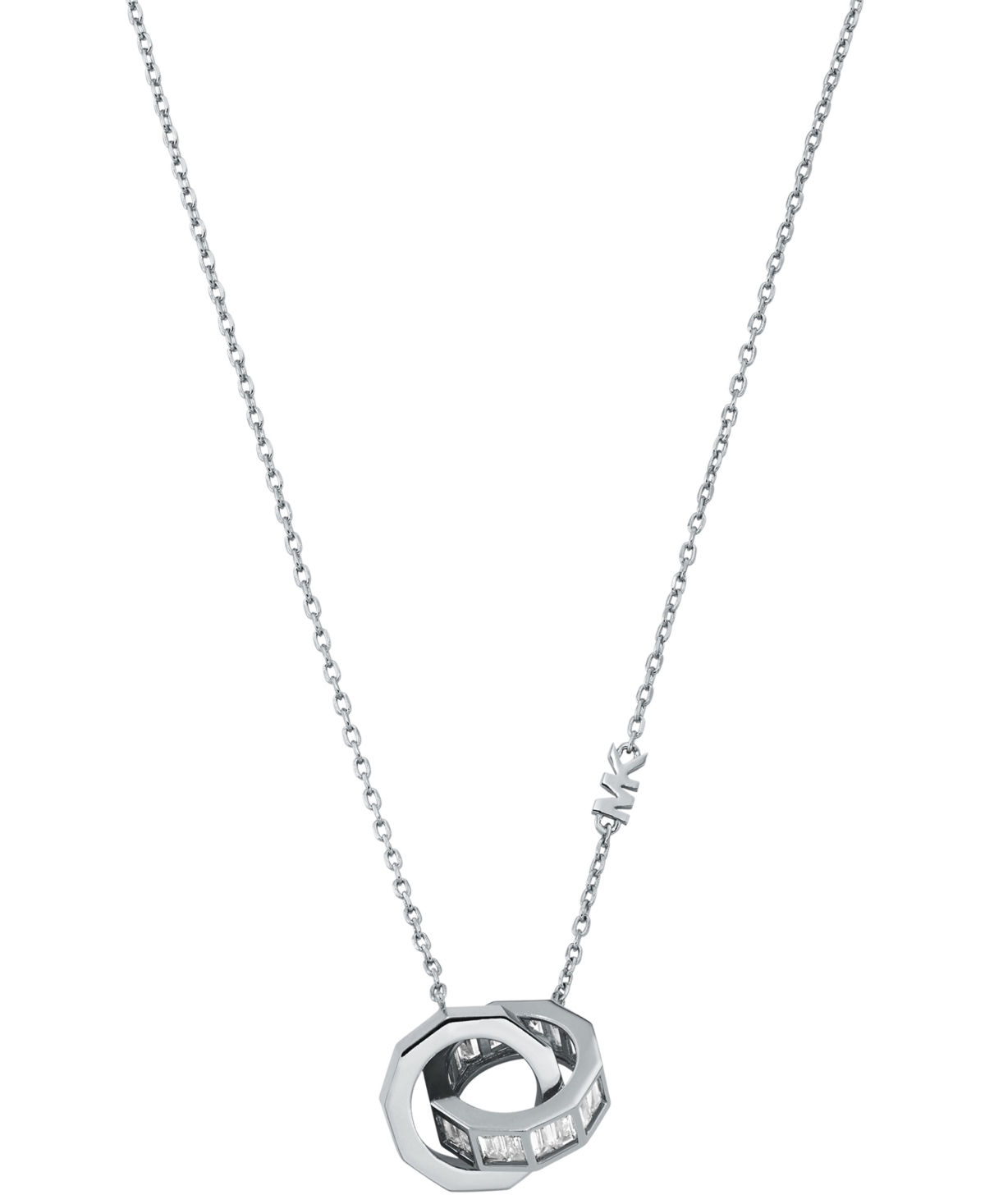 Brass Baguette Interlocking Pendant Necklace - Silver