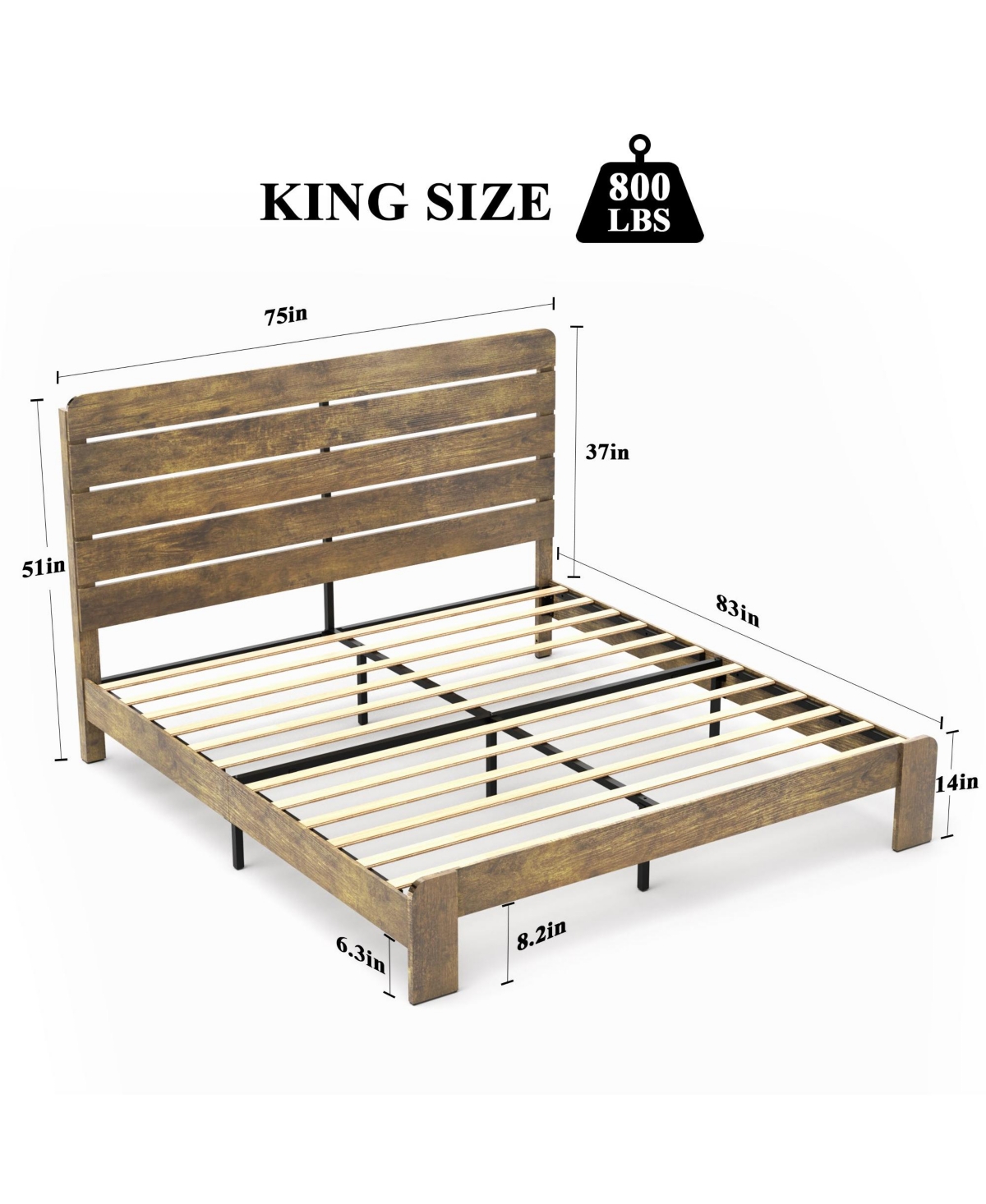 Mondawe DarkKing Size Wood Platform Bed Frame with Under Bed Storage - Brown