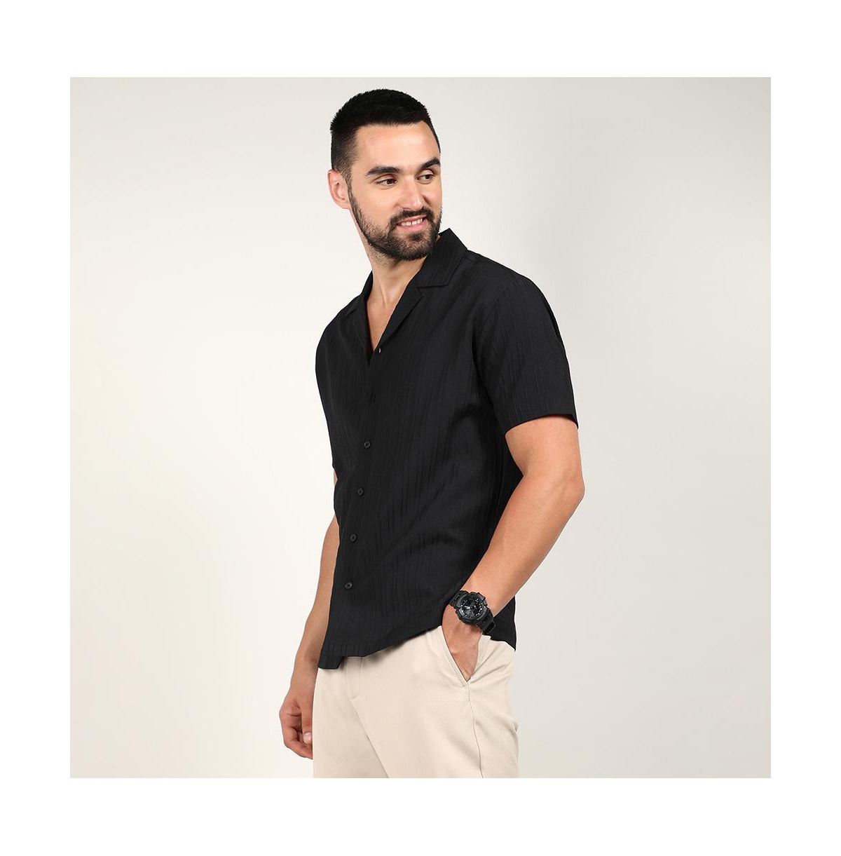 Campus Sutra Men's CharcoalSelf-Design Striped Shirt - Black