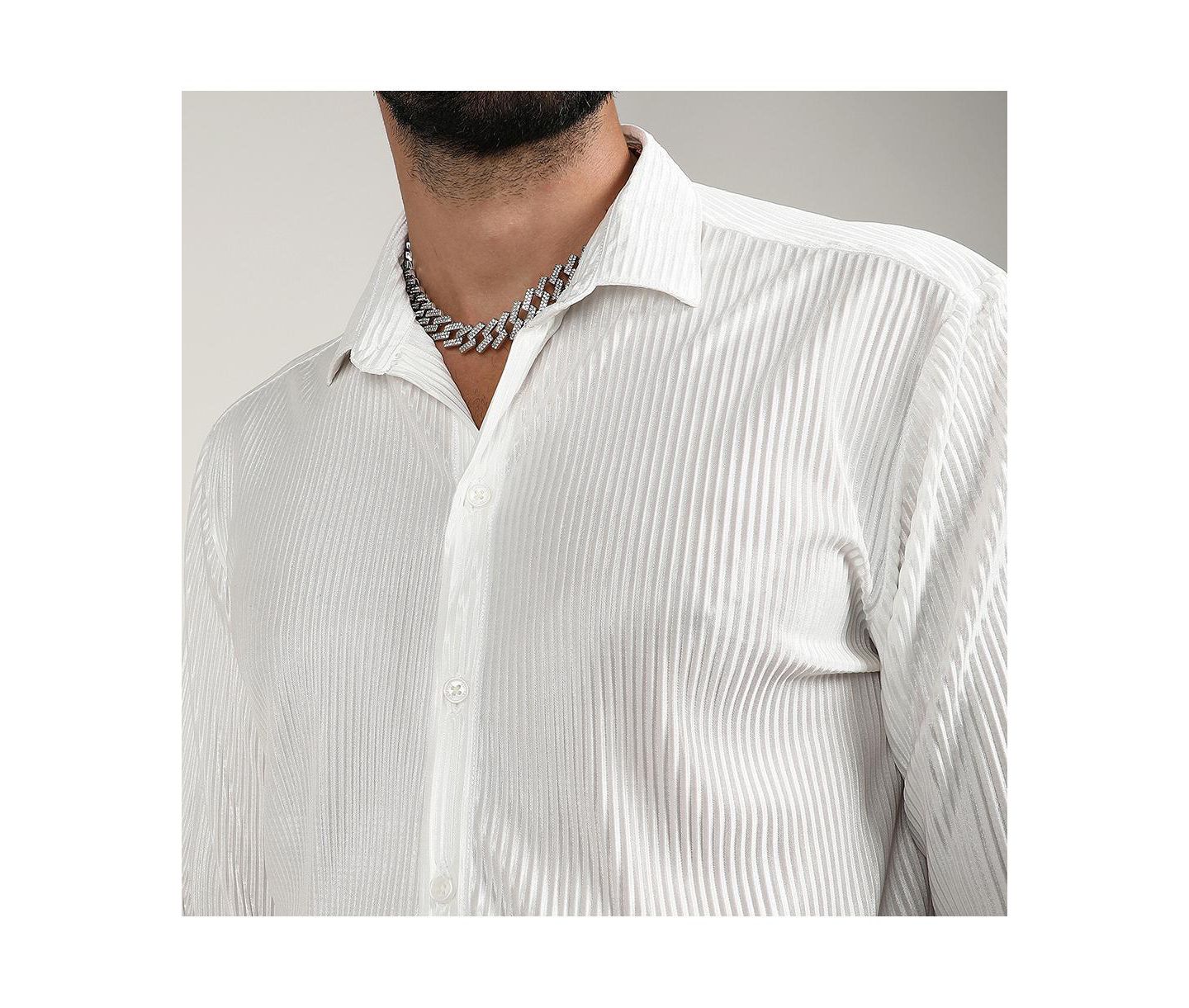 Мужская рубашка Campus Sutra Chalk White Pleat-Creased, цвет: Белый — фото 7