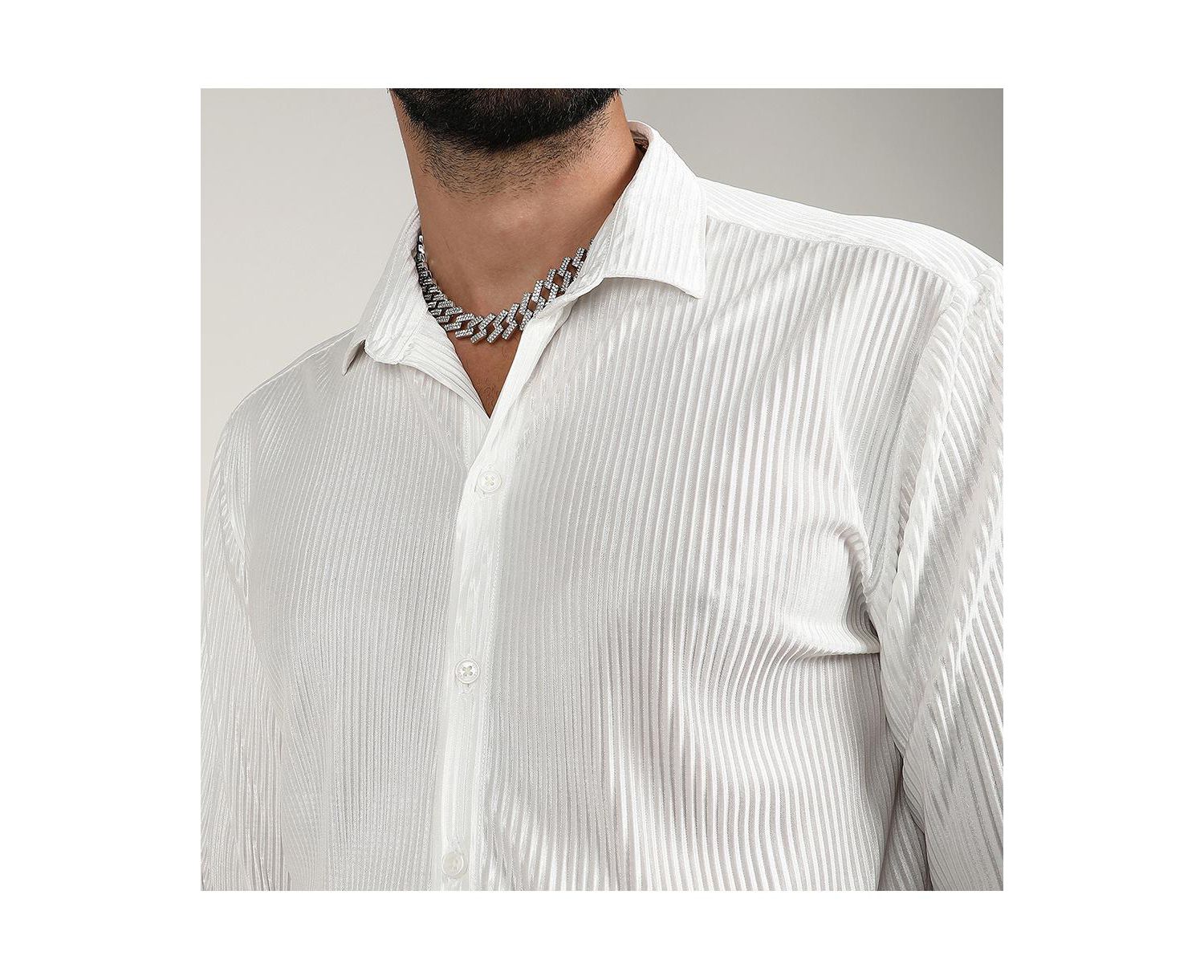 Men's Chalk White Pleat-Creased Shirt