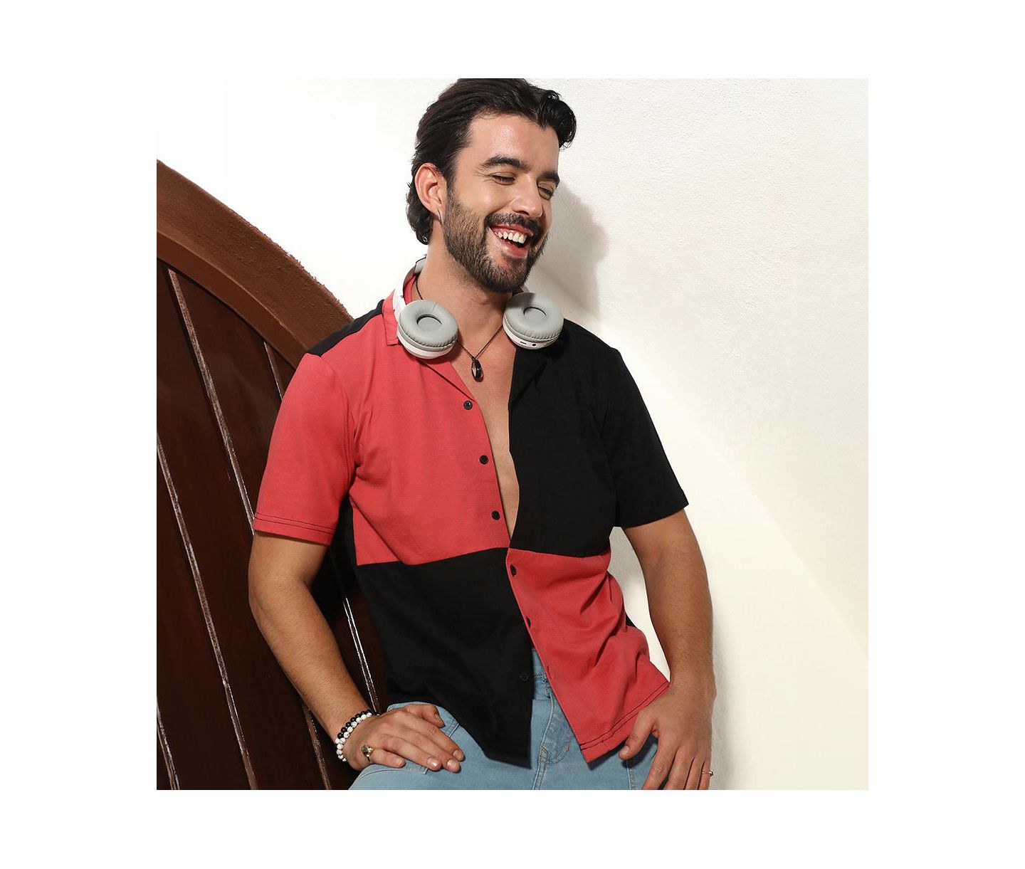 Мужская рубашка Cahoot Campus Sutra Crimson Red & Jet Black Maxi Checkers, цвет: Чёрный — фото 7