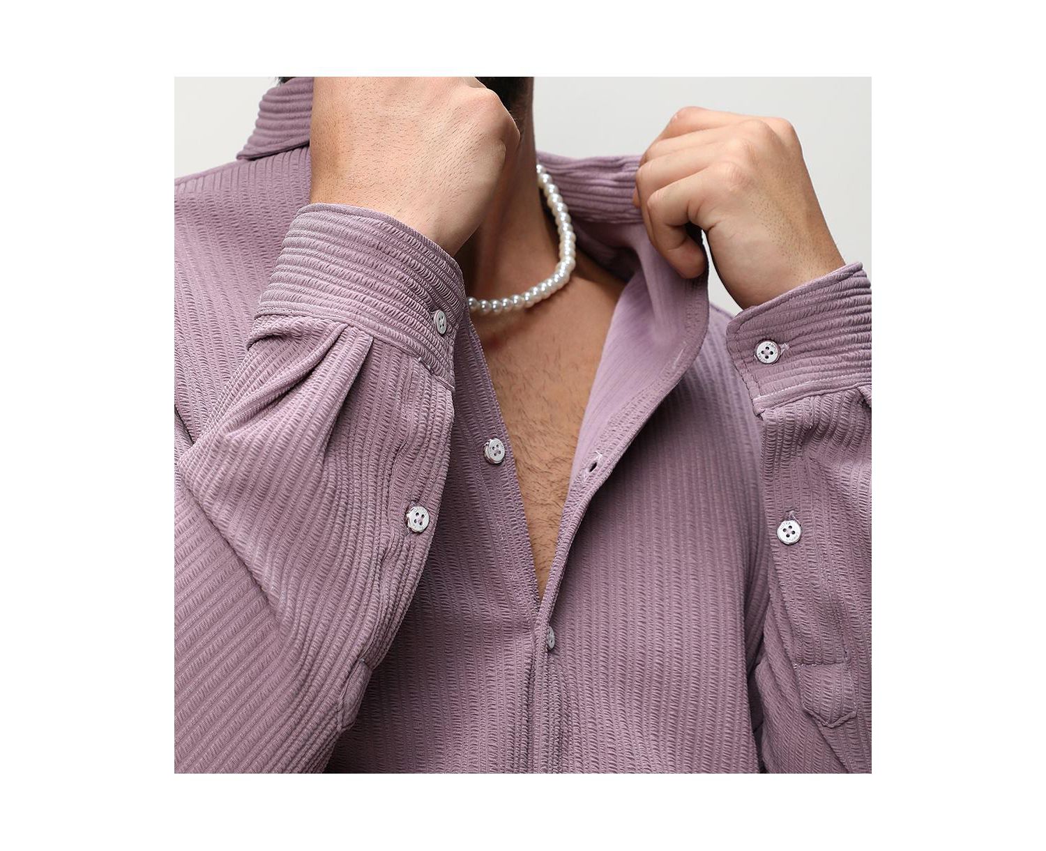 Men's Lavender Stripe-Creased Shirt