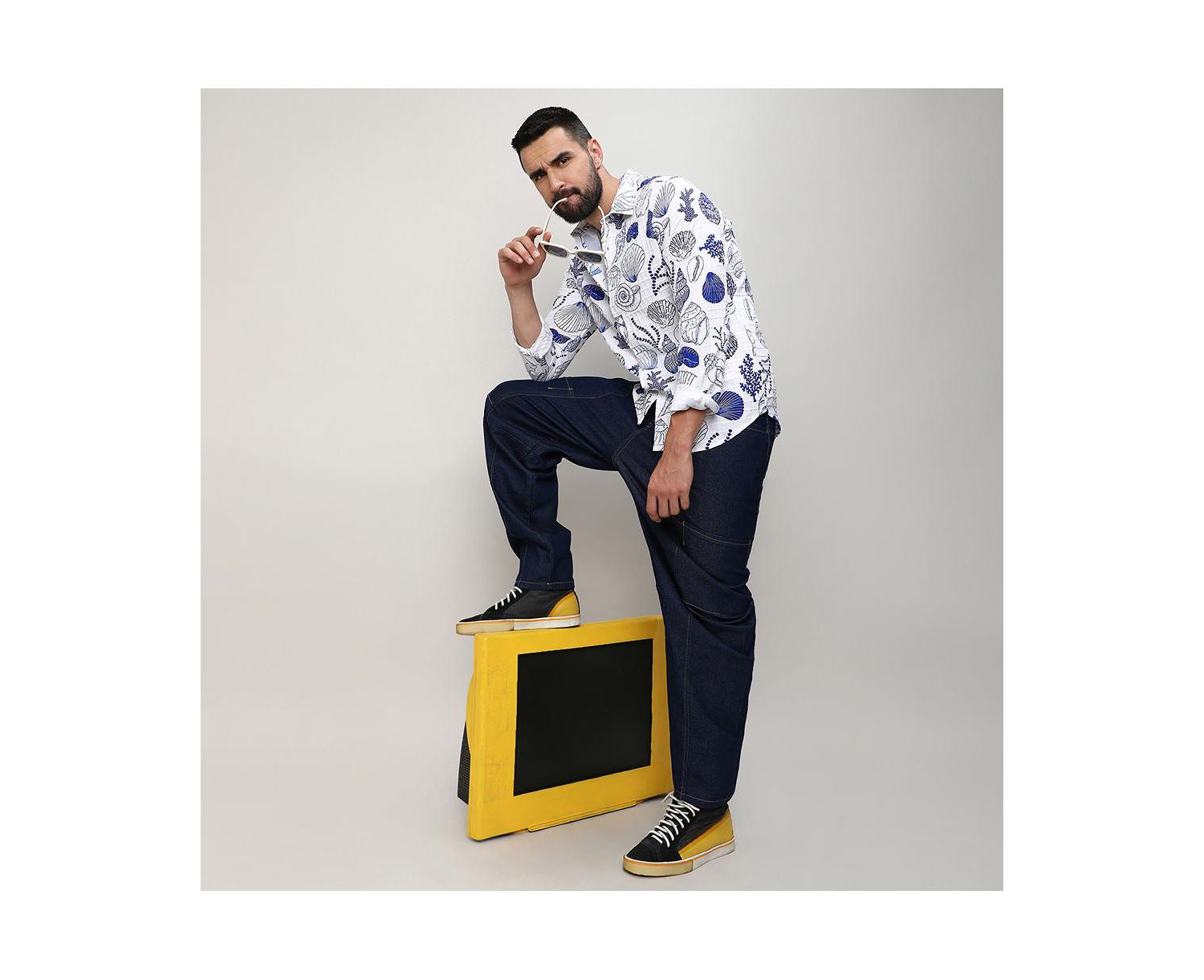 Men's Chalk White:Indigo Blue Seashell Shirt