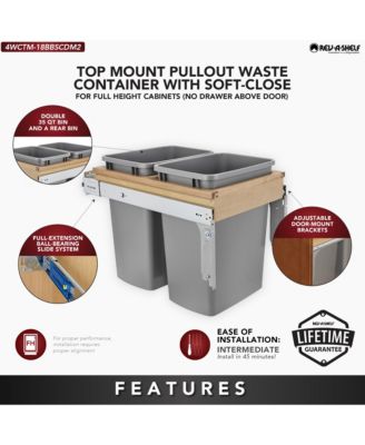 Pullout Top Mount Trash Can w/ Soft-close, 35 qt., 4WCTM-18BBSCDM2