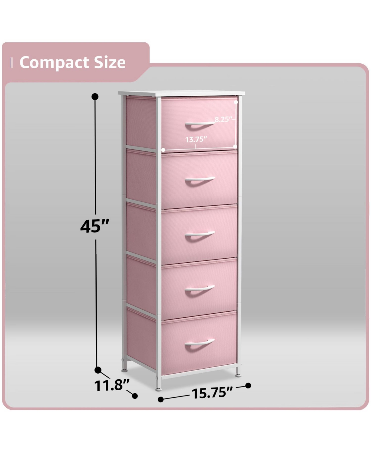 Sorbus Narrow 5 Drawers Nightstand with Steel Frame, Wood Top, Easy Pull Fabric Bins for Home, Bedroom, Office & Dorm