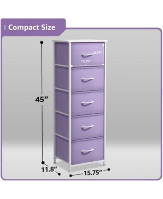 5-Pc Steel Frame Dresser with Wood Top & Fabric Bins – Narrow Storage Nightstand for Home & Office