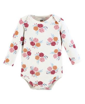 Cotton Long-Sleeve Bodysuits, Elephant 5-Pack