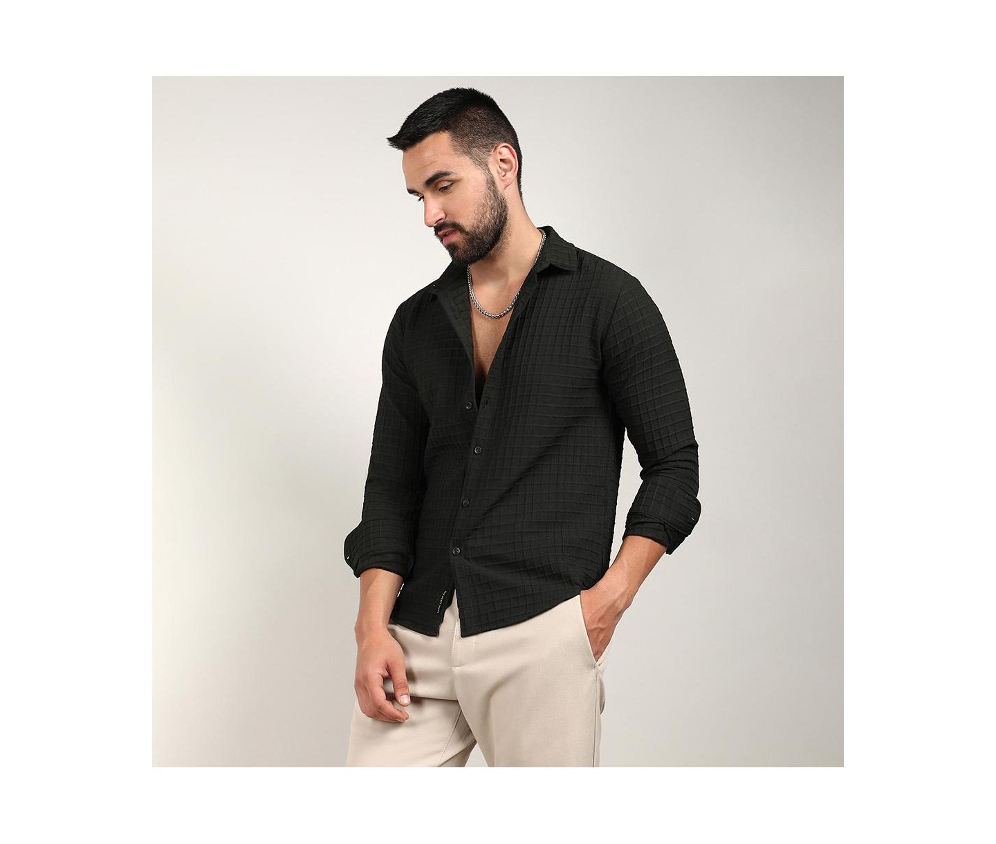 Мужская рубашка Cahoot Midnight Black Embossed Graph Check, цвет: Чёрный — фото 3