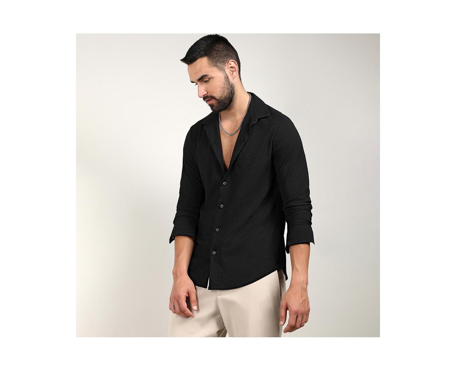 Men's Midnight Black Embossed Micro Check Shirt