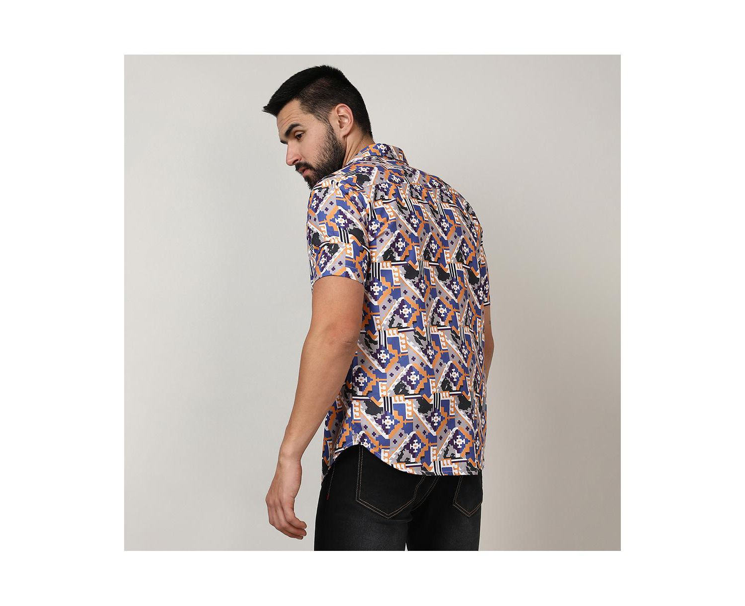 Men's Sienna Brown & Indigo Blue Bohemian Shirt