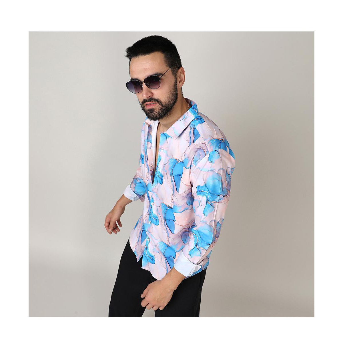 Campus Sutra Men's Sky Blue & IvoryMarble Shirt - White