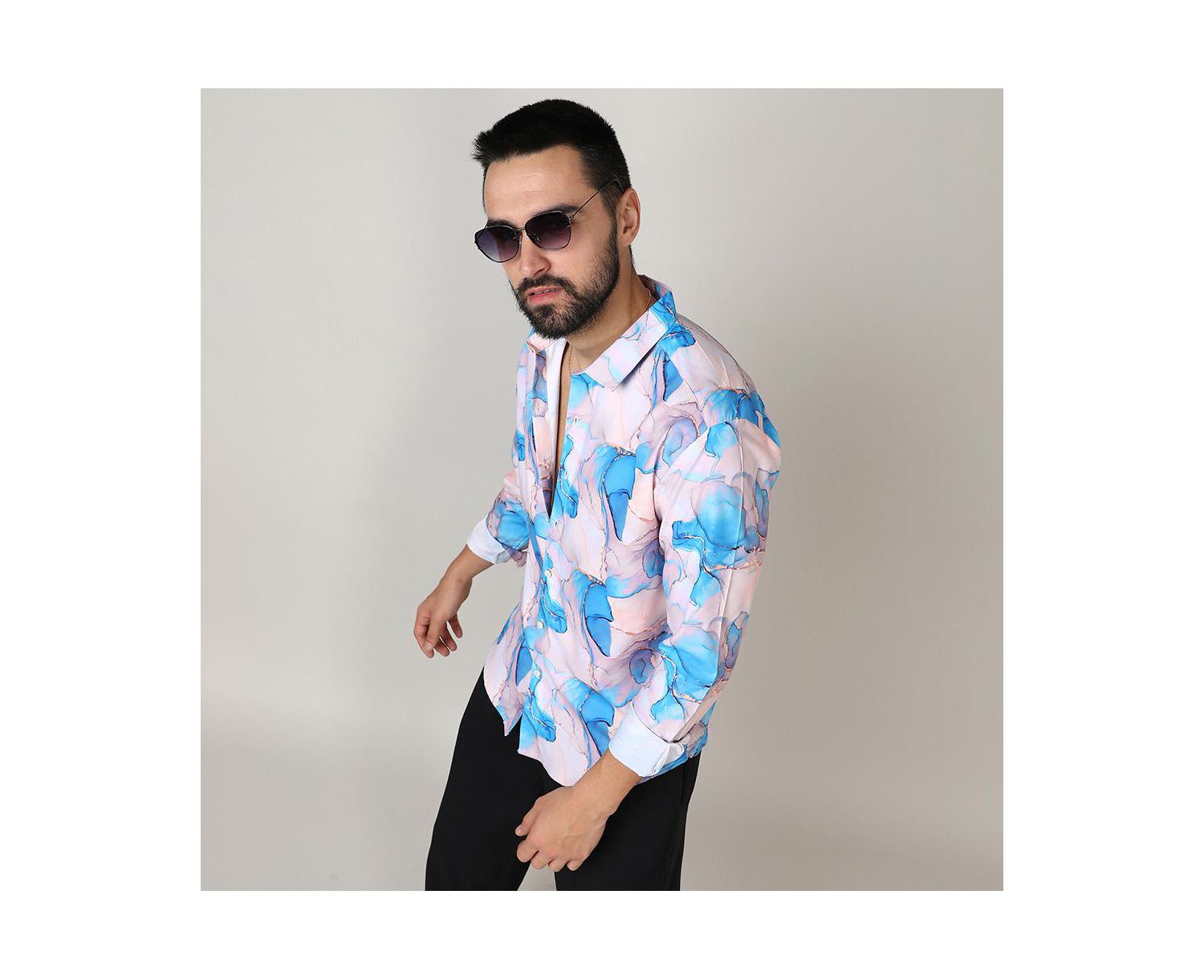 Men's Sky Blue & Ivory White Marble Shirt