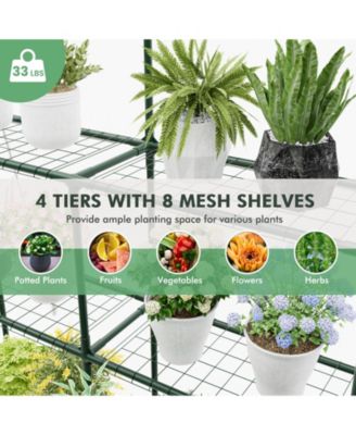 Walk-in Greenhouse with 3 Tiers 8 Shelves PVC Cover Roll-up Zippered Door