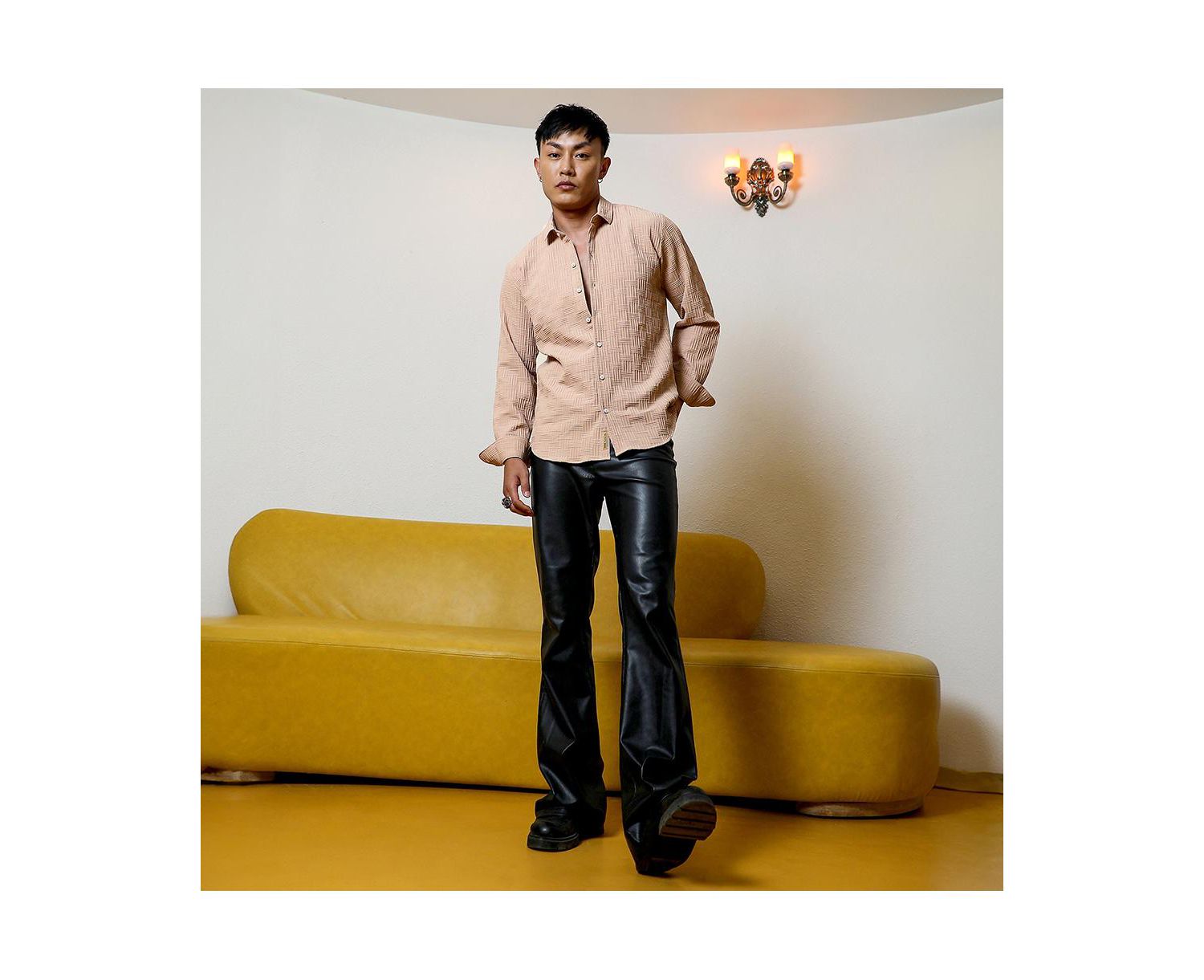 Men's Beige Self-Design Intertwine Shirt