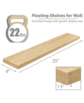 2-Pack Long Floating Wall Shelves, 35" x 9", for Bedroom, Kitchen, Living Room, Trophies, Frames, Books