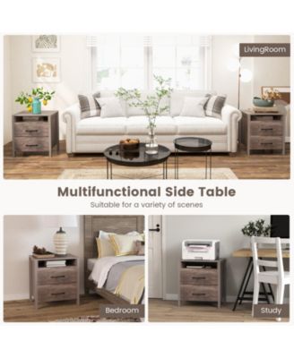 Nightstand with 2 Drawers Farmhouse Bed Side Table with Open Storage Shelf