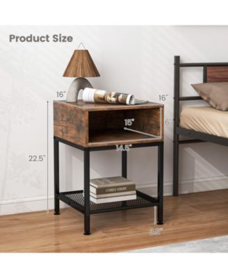 Industrial Nightstand End Side Table with Mesh Shelf