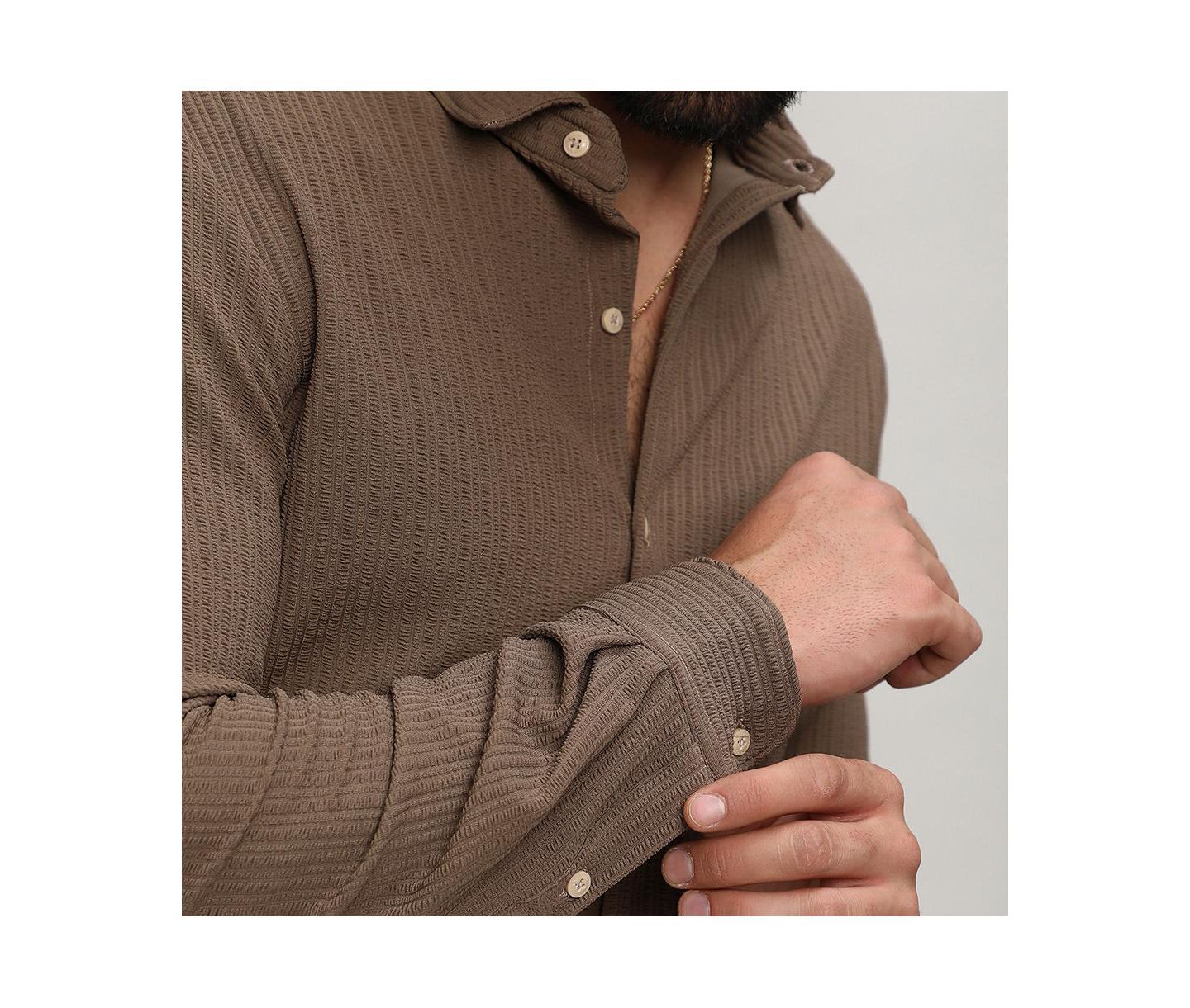 Мужская рубашка Cahoot Campus Sutra Tan Brown Stripe-Creased, цвет: Коричневый — фото 6