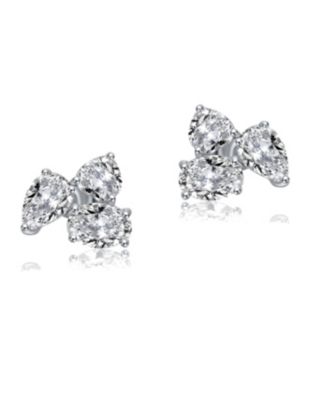 Sterling Silver Cubic Zirconia Triple Cluster Stud Earrings