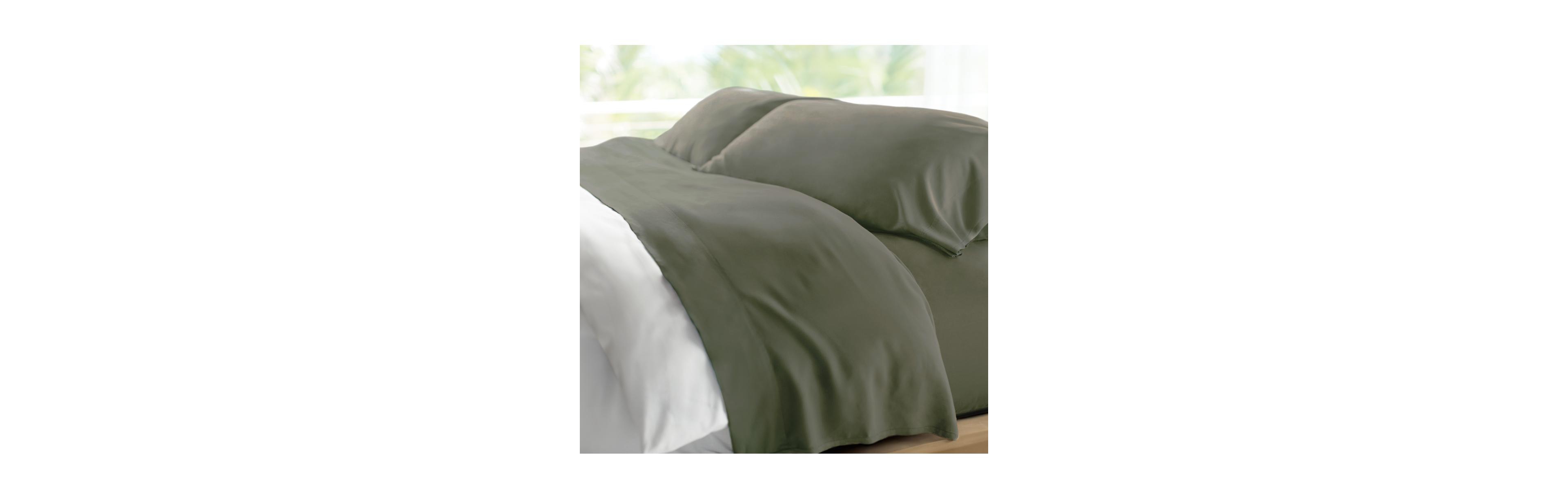Cariloha Retreat 4-Piece Sateen Sheet Set | Oasis Green | King | Lyocell Material | Breathable, Corner Straps, Extra soft & Cooling