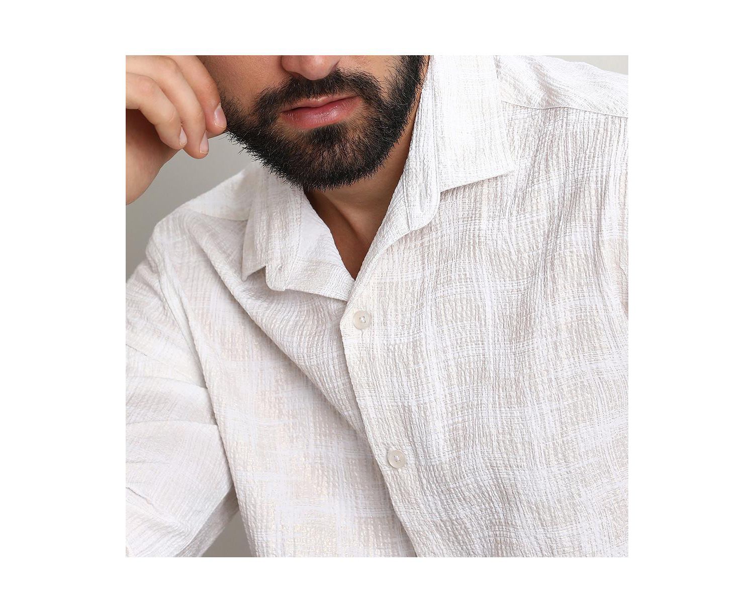 Men's Ivory White Foil-Creased Shirt