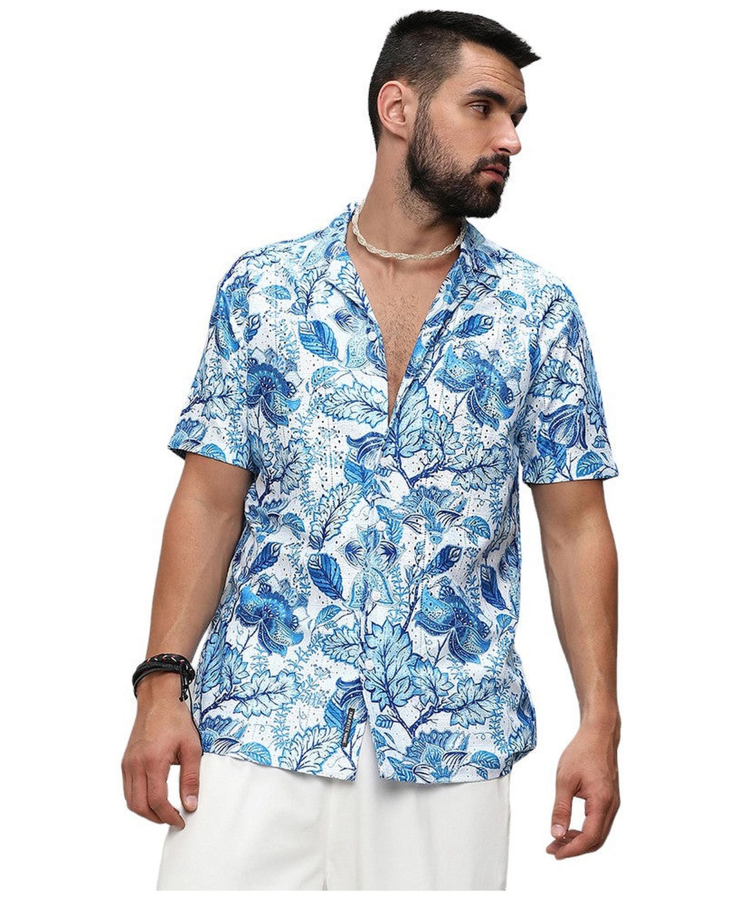 Мужская рубашка Cahoot Campus Sutra Chalk White:Indigo Blue Mesh Foliage, цвет: Белый — фото 1