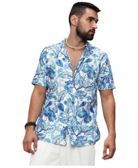 Мужская рубашка Cahoot Campus Sutra Chalk White:Indigo Blue Mesh Foliage, цвет: Белый