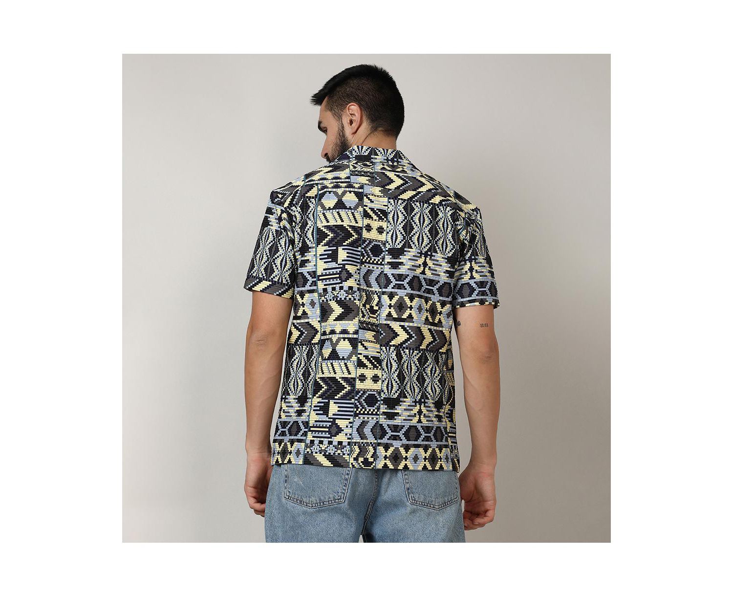 Men's Sky Blue & Lemon Yellow Bohemian Shirt