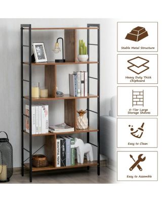 4-Tier Industrial Freestanding Bookshelf with Metal Frame