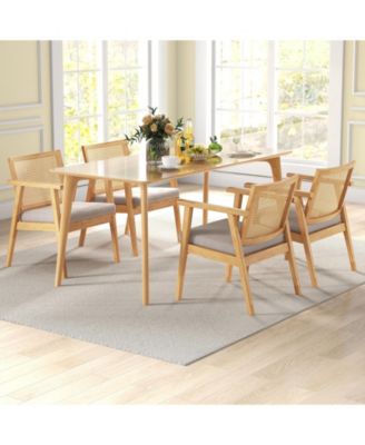 Mid Century Modern Accent Chairs Set of 2 with Breathable Rattan Back