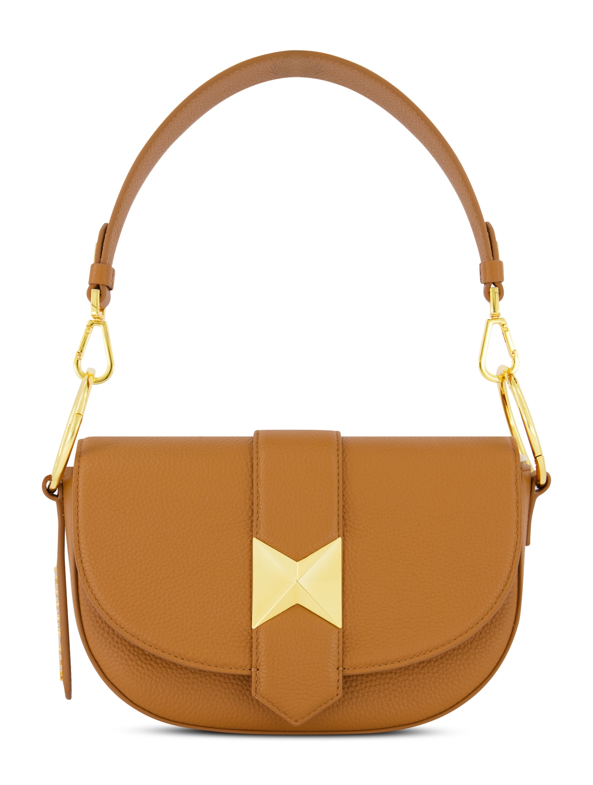 Gold Plated Hardware Grain Leather Saddle Bag - Black