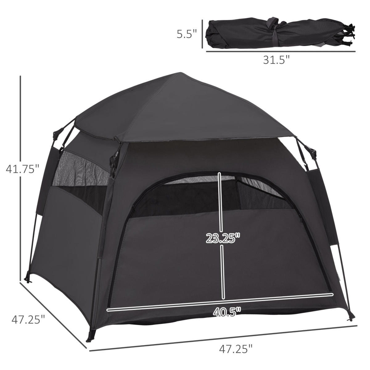 PawHut Pop Up Dog Tent for Dogs with Carry Bag,- Dark gray