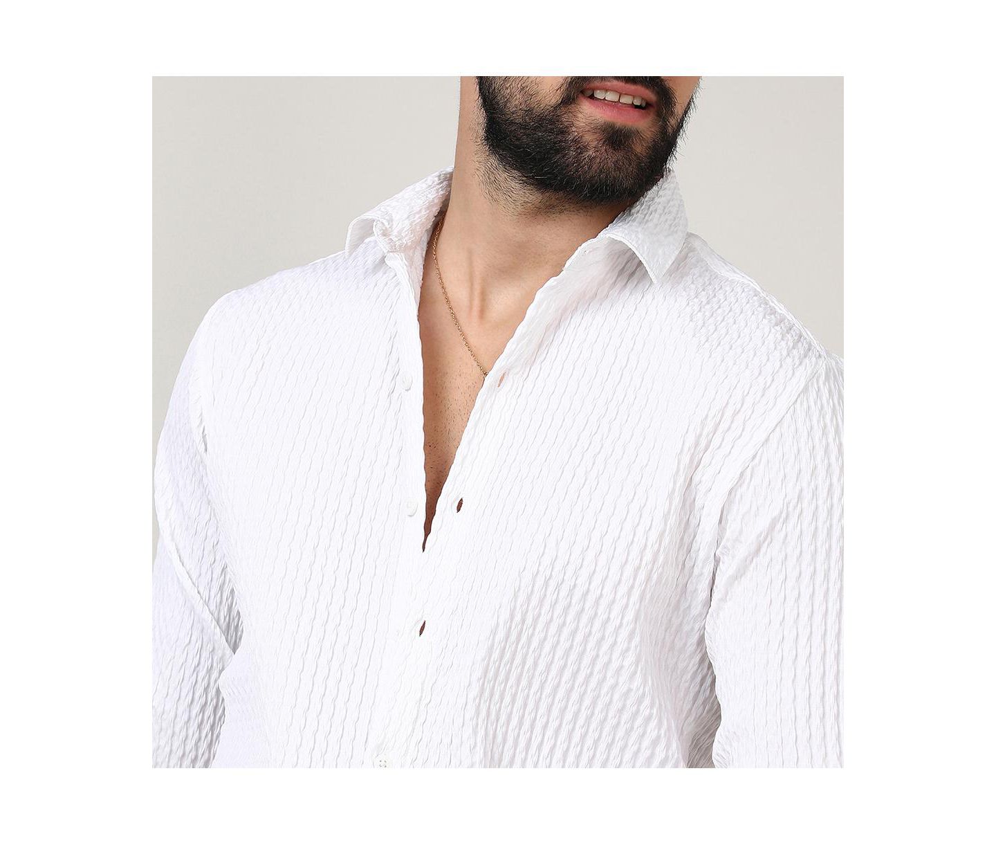 Мужская рубашка Campus Sutra Chalk White Twisted Crease, цвет: Белый — фото 8