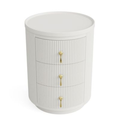 Nightstand with 3 Drawers, No Assembly Bedside Table Night Stand, Modern Round End Side Table with Storage and Gold Handles, White
