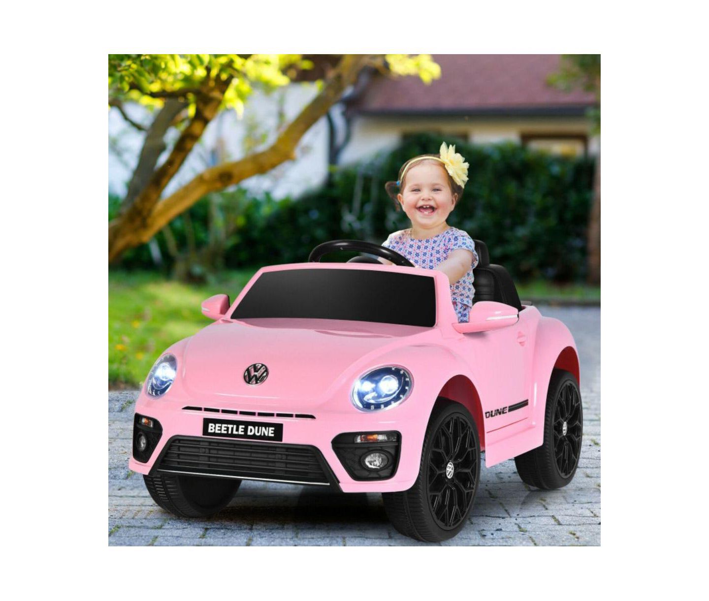 Детская игрушка VEBREDA Volkswagen Beetle Electric Remote Control Kids' Ride-On Car, 66 lb. Capacity, Ages 3+, цвет: Розовый — фото 2