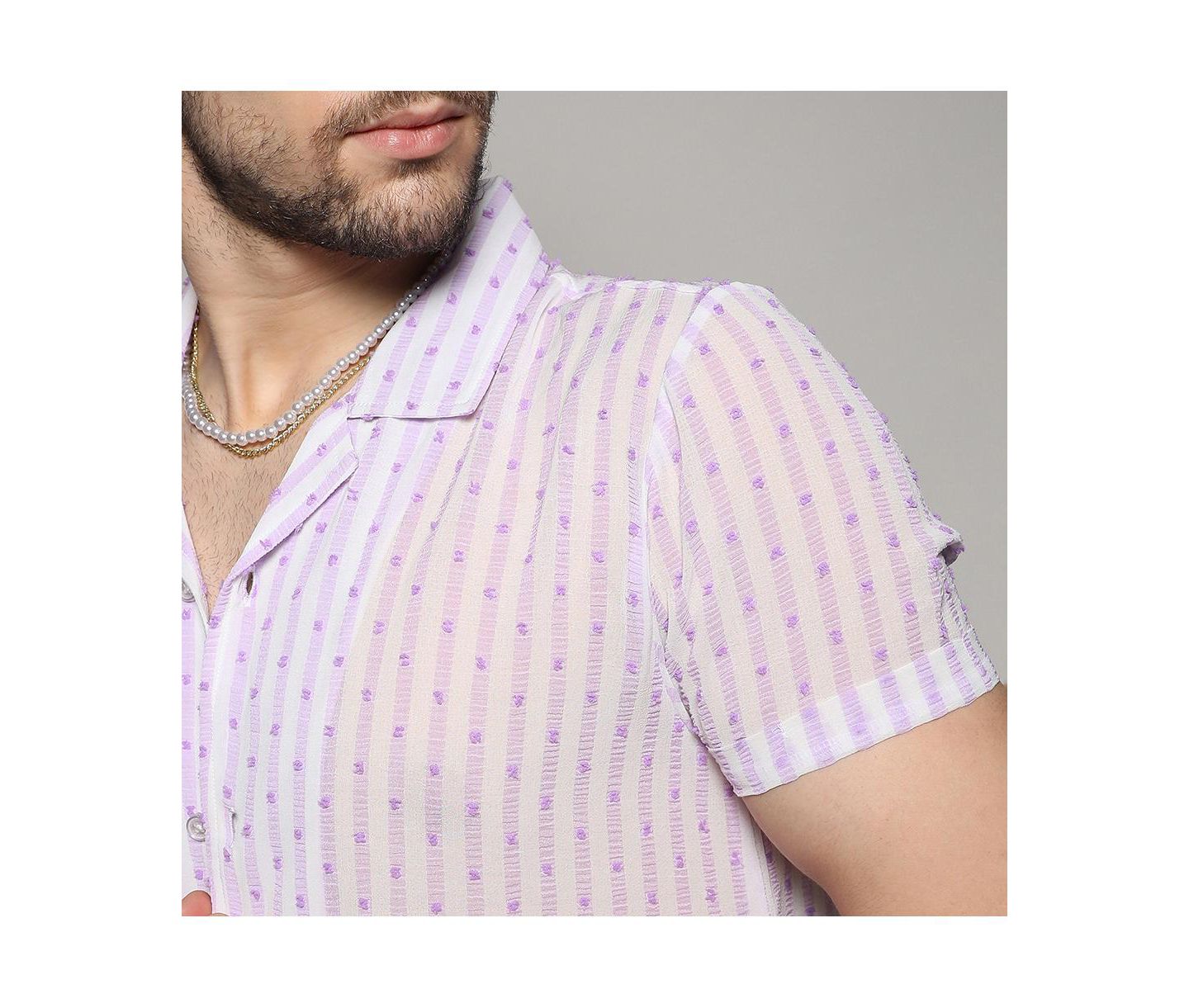 Мужская рубашка Cahoot Campus Sutra White & Lavender Balanced Striped, цвет: Белый — фото 8